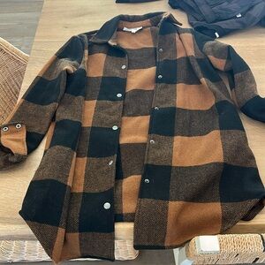 BB Dakota brown black long plaid coat small